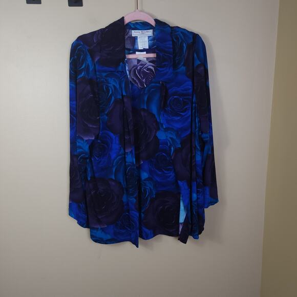 Anna Maxwell Blue Rose Pattern Open Front Jacket and Top Size 10 - Picture 1 of 10
